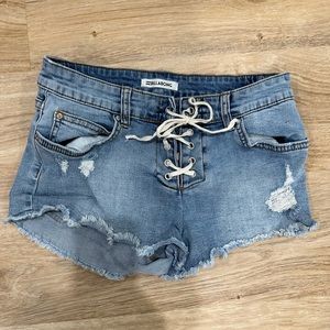 Billabong Distressed Denim Lace-up Shorts (Size 26)